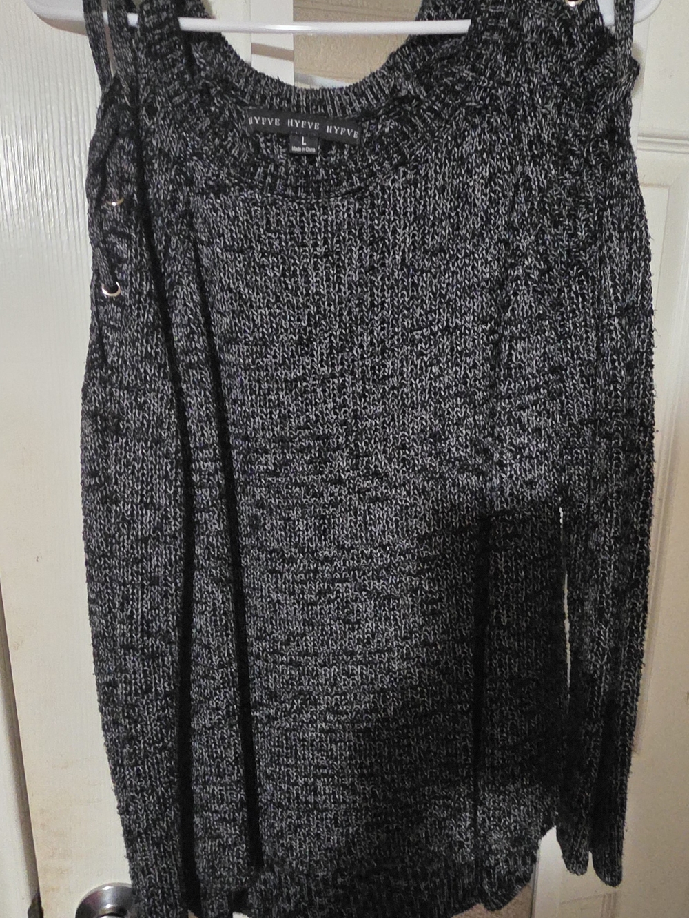 HYFVE Black and Gray Off-the-Shoulder Sweater